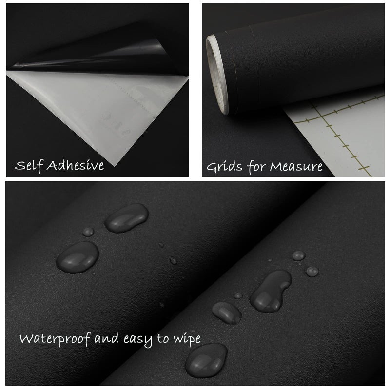 Homease Solid Black Wallpaper 24 x 196 inch Thick Matte Black Contact Paper Decorative Peel and Stick Wallpaper for Shelf Liner Cabinet Table Door Waterproof Vinyl Self Adhesive PVC Film - Image 3